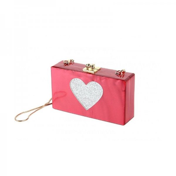 YOUTH UNION WOMEN ACRYLIC EVENING BAGS PURSES CLUTCH VINTAGE BANQUET HANDBAG - RED HEART