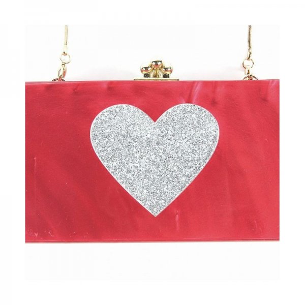 YOUTH UNION WOMEN ACRYLIC EVENING BAGS PURSES CLUTCH VINTAGE BANQUET HANDBAG - RED HEART