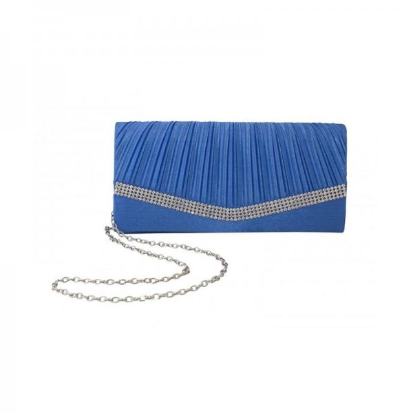 PLEATED SATIN WEDDING EVENING BRIDAL CLUTCH PURSE WITH RHINESTONES - TEAL BLUE